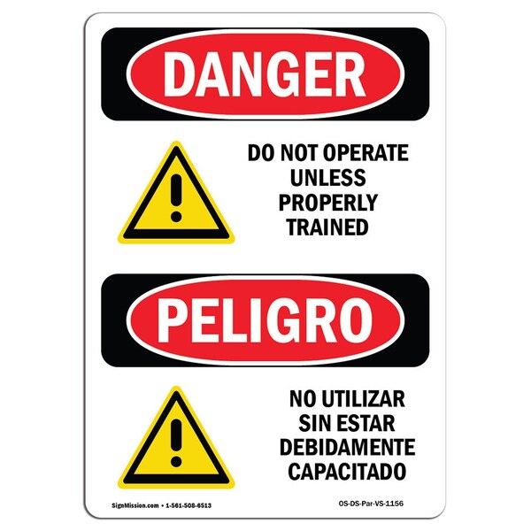 Signmission OSHA Sign, Do Not Operate Unless Trained Bilingual, 10in X 7in Decal, 7" W, 10" H, Spanish OS-DS-D-710-VS-1156 - main